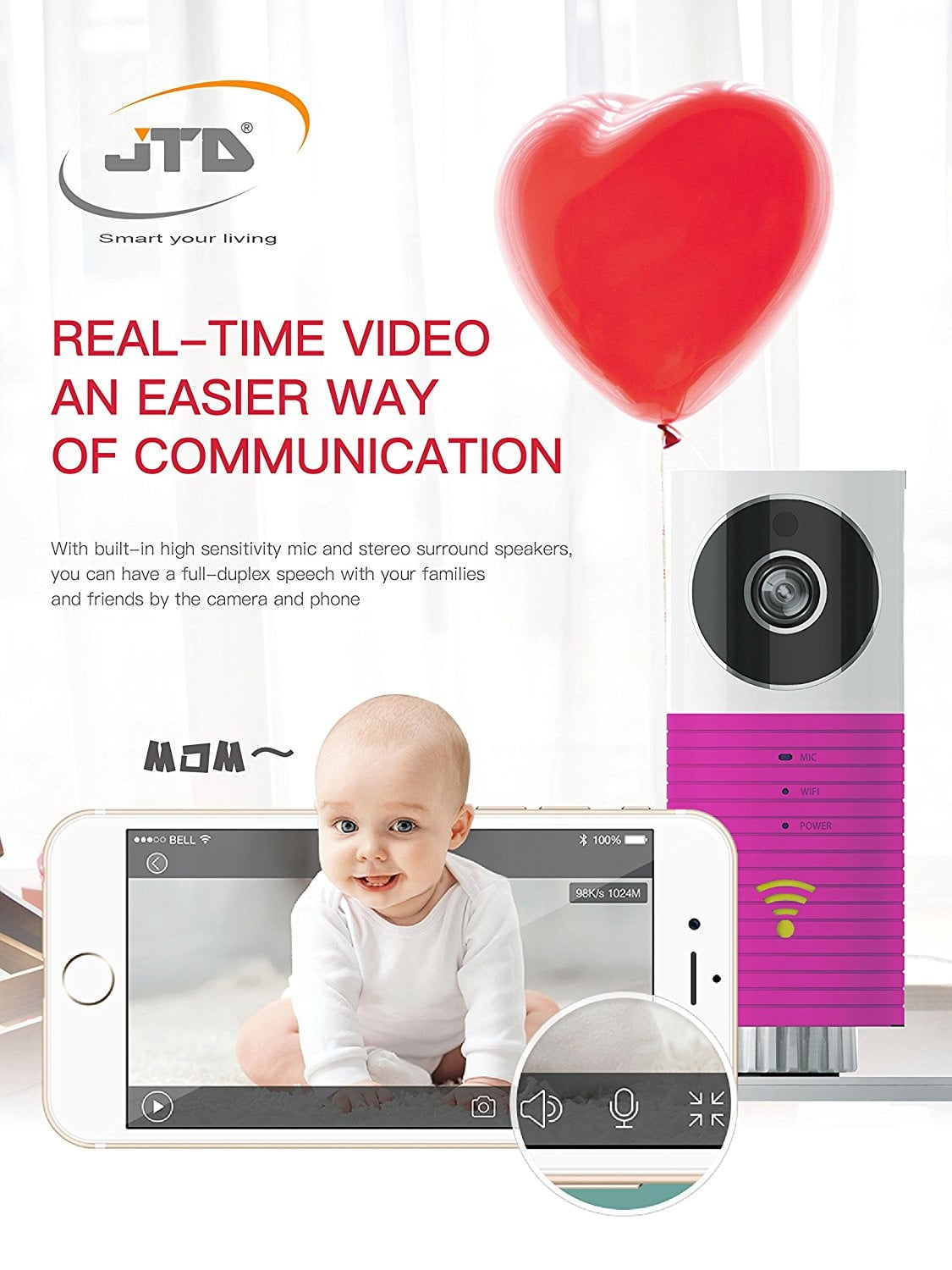 JTD Smart Wireless IP WiFi DVR Security Surveillance Camera with Motion Detector Two-way Audio & Night Vision Best Security Camera Baby Monitor for your Baby,Home, Pet or Business (Baby Pink)