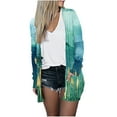 thumbnail image 6 of Lightweight Mid Length Cardigans for Women Long Sleeve Print Open Front Shirt Casual Loose Thin Coat with Pockets (Green 2XL), 6 of 6