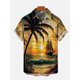 thumbnail image 3 of Camisa hawaiana de manga corta con cuello vuelto, estampado floral tropical Ukiyo-E y samurái japonés, moda 2024, 3 of 5