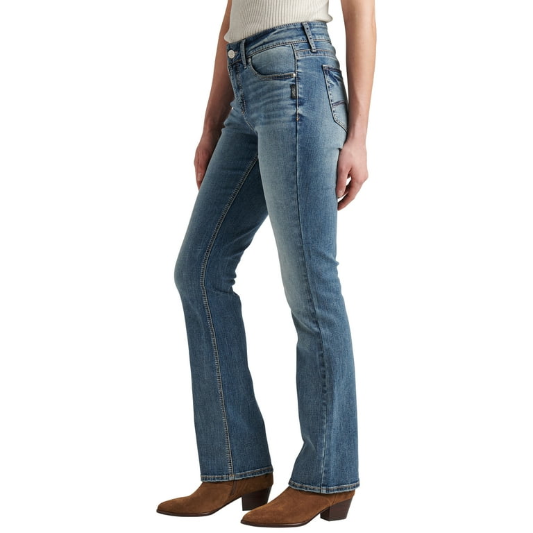 Silver Jeans Co. Women's Elyse Mid Rise Slim Bootcut Jeans, Waist