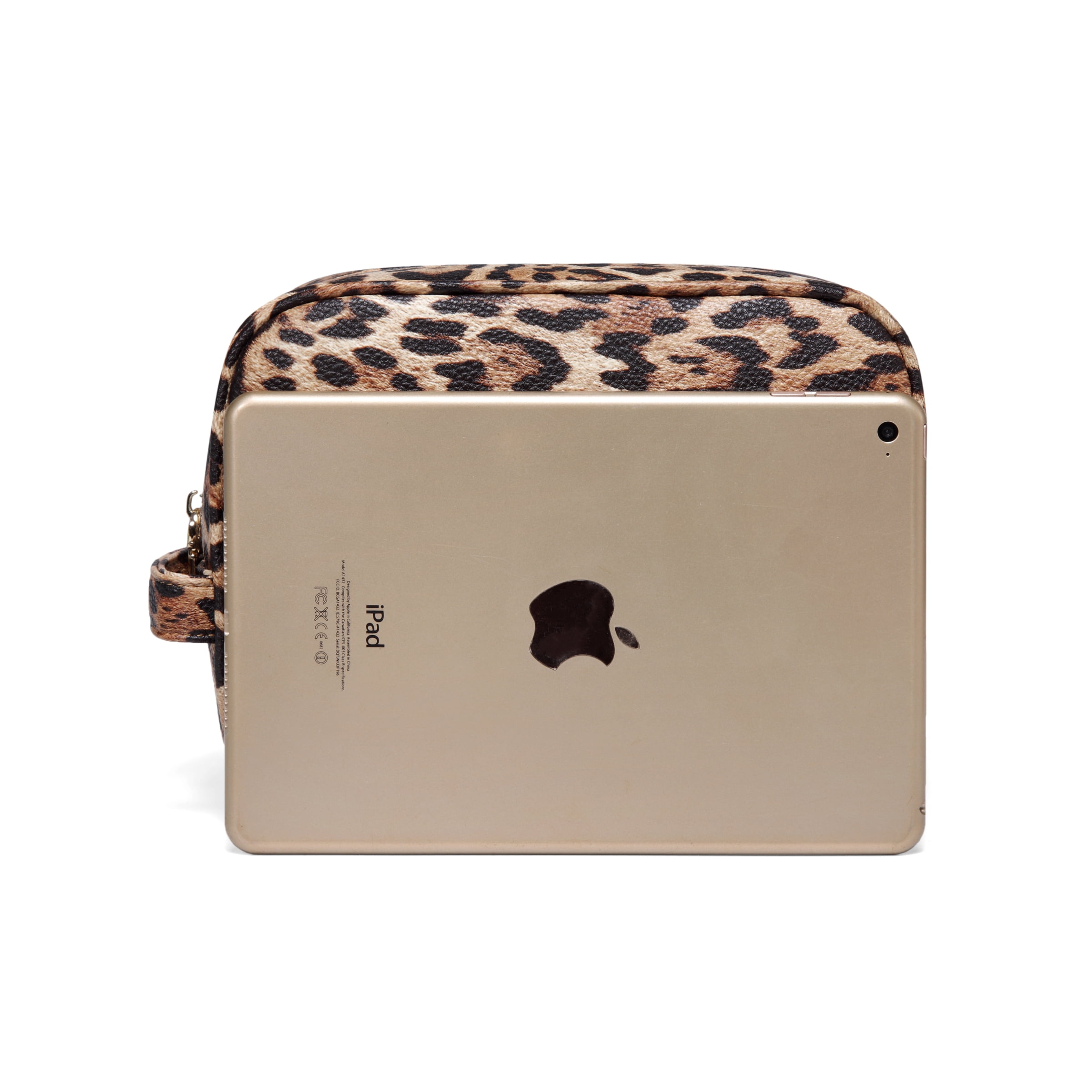 Daisy Rose Cosmetic Toiletry Bag PU Vegan Leather Travel Bag for Women - Leopard
