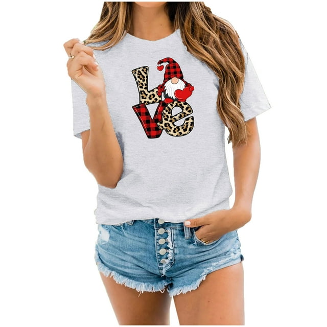 Birdeem T-Shirt à Col Rond Imprimé à Manches Courtes pour Femmes, Mode Saint-Valentin, Chemise Décontractée Ample, Hauts
