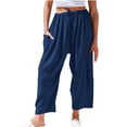 thumbnail image 2 of DDAPJ pyju Womens Drawstring Wide Leg Pants Cotton Linen Casual Summer Pants Lightweight Beach Palazzo Harem Pants with Pockets Sales of Today Dark Blue XXL, 2 of 7