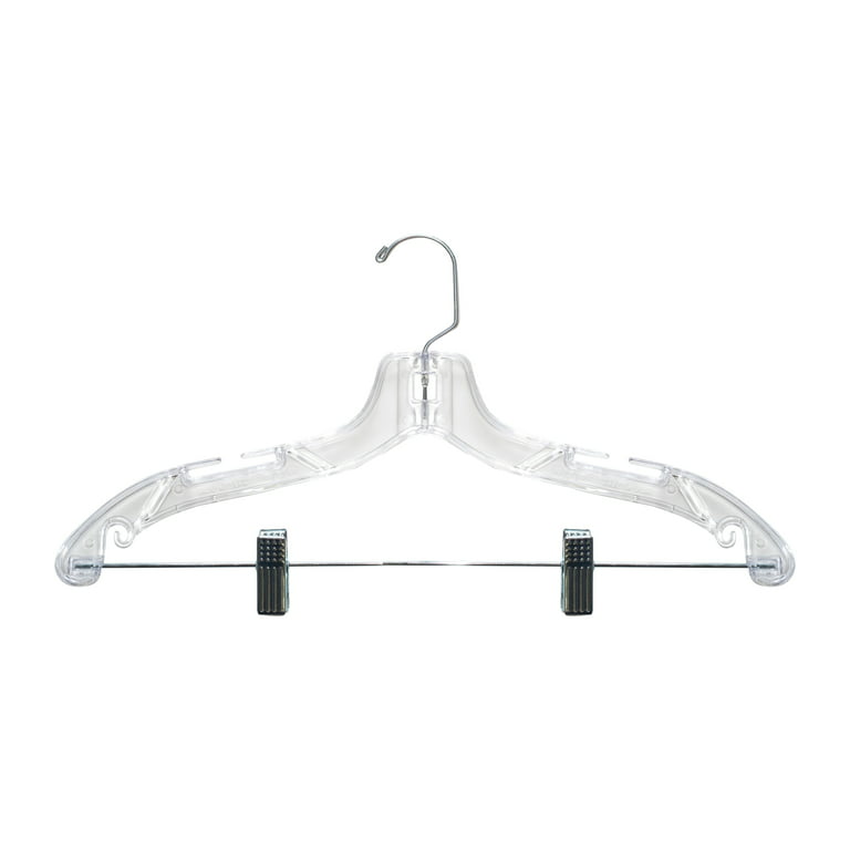 NAHANCO #500rc 17 inch Clear Heavy Weight Plastic Suit Hangers with Metal Clips (Pack of 100)