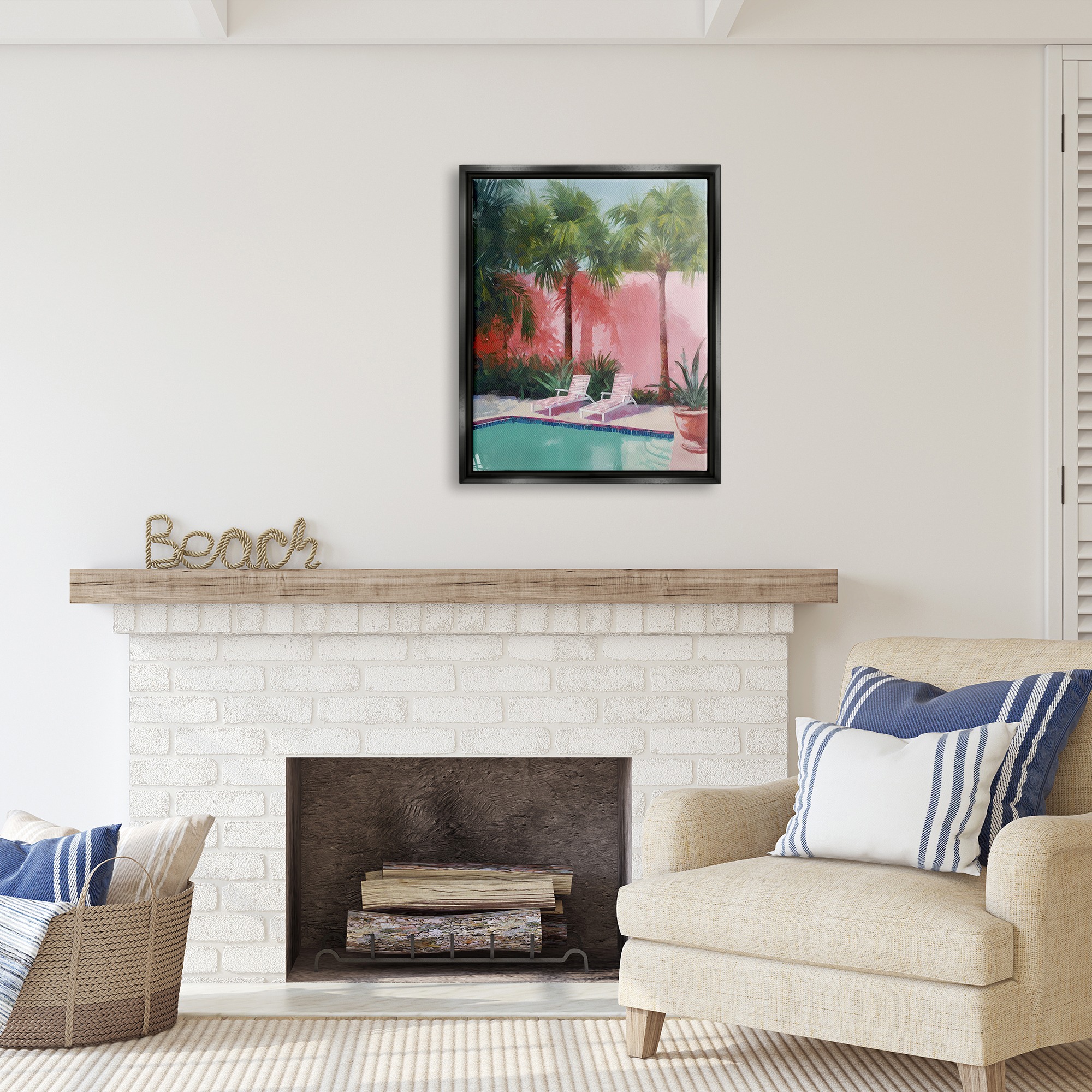 Stupell Industries Tropical Summer Pool Botanical & Floral Painting Black Floater Framed Canvas Art Print Wall Art, 25 x 31