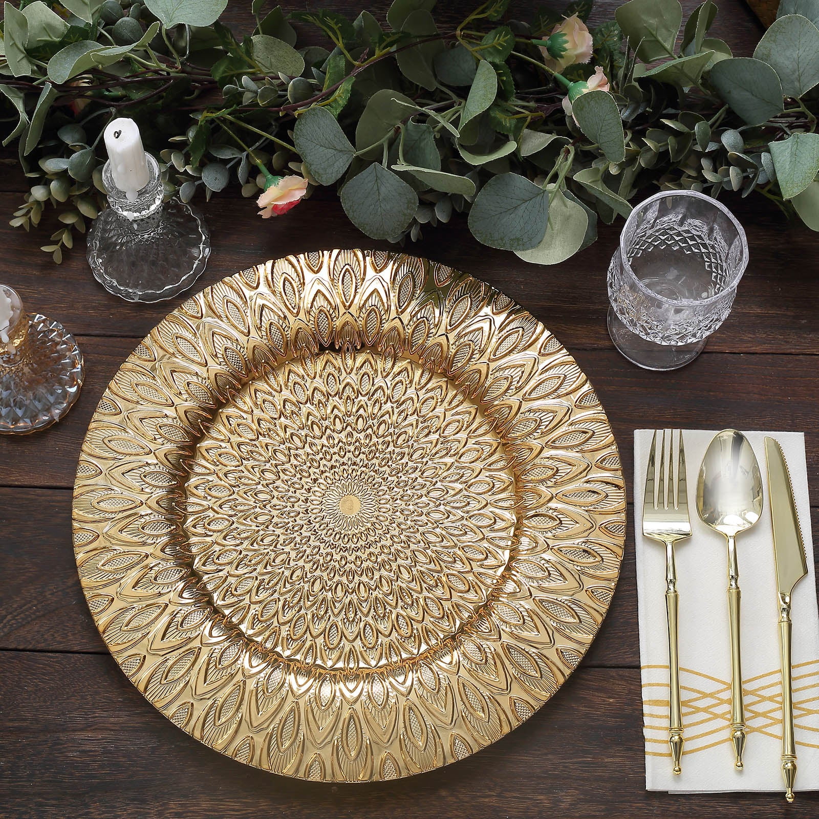 Efavormart 6 Pack | 13" Gold Embossed Peacock Design Plastic Serving ...