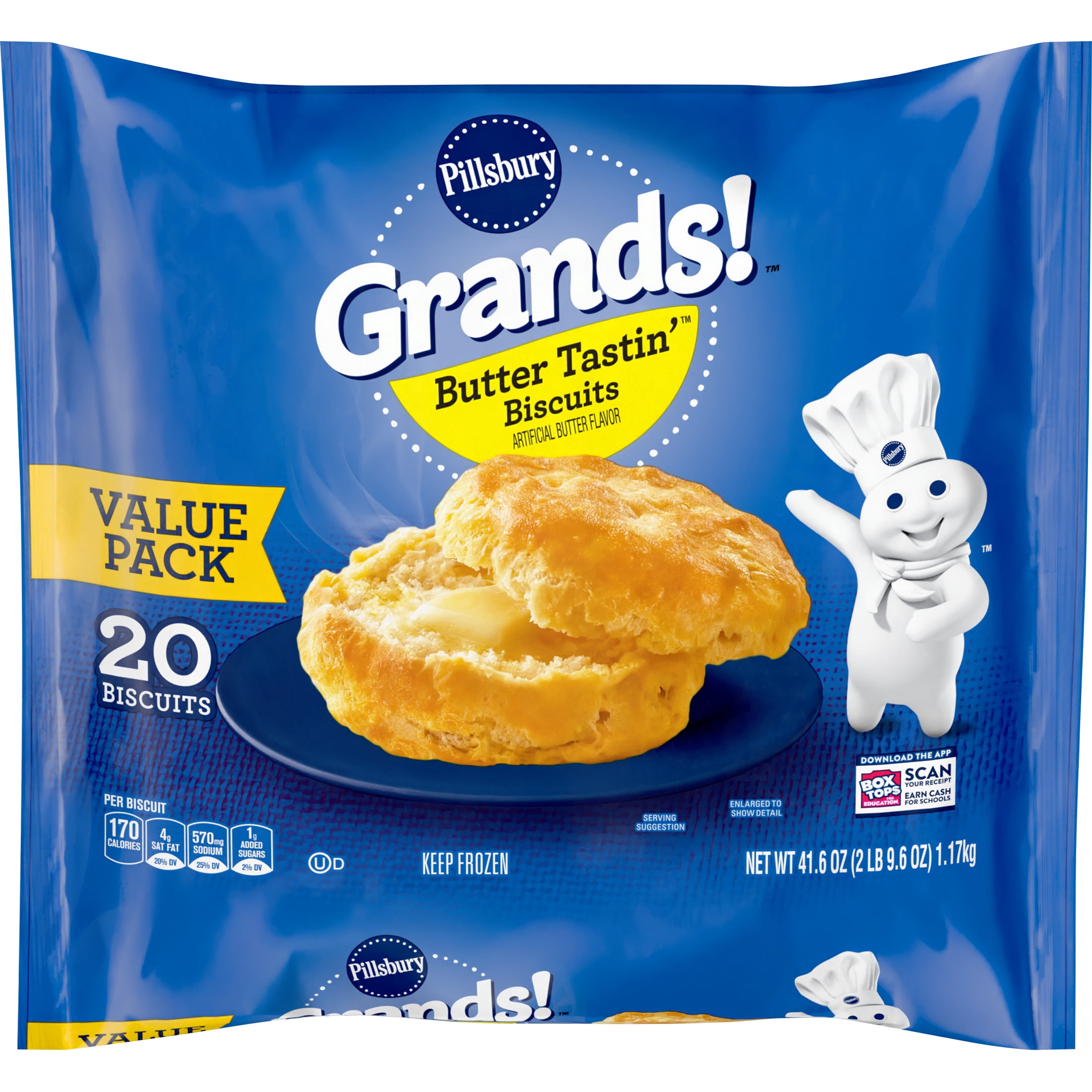 Pillsbury Grands! Butter Tastin' Frozen Biscuits, Value Pack, 20 ct., 41.6 oz.