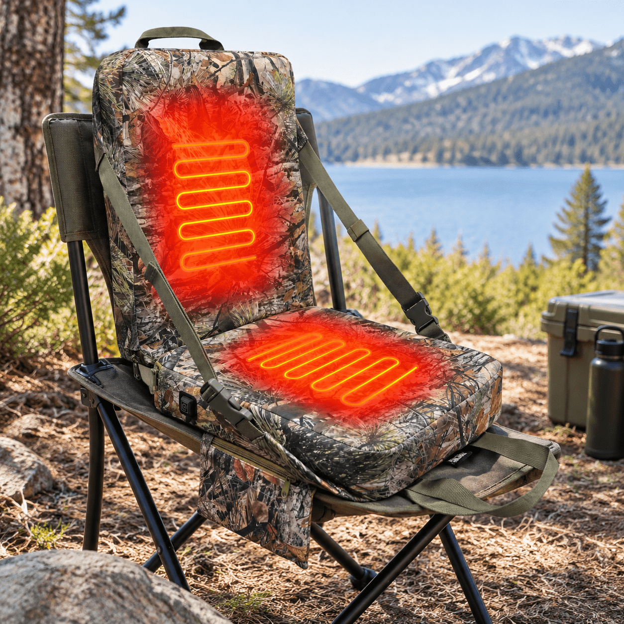 Heated Seat Cushion Withrest Adjustable For Tree Stand & Ladder Portable Pads Ice Fishing Hiking Camping (not Included) (pine Cam