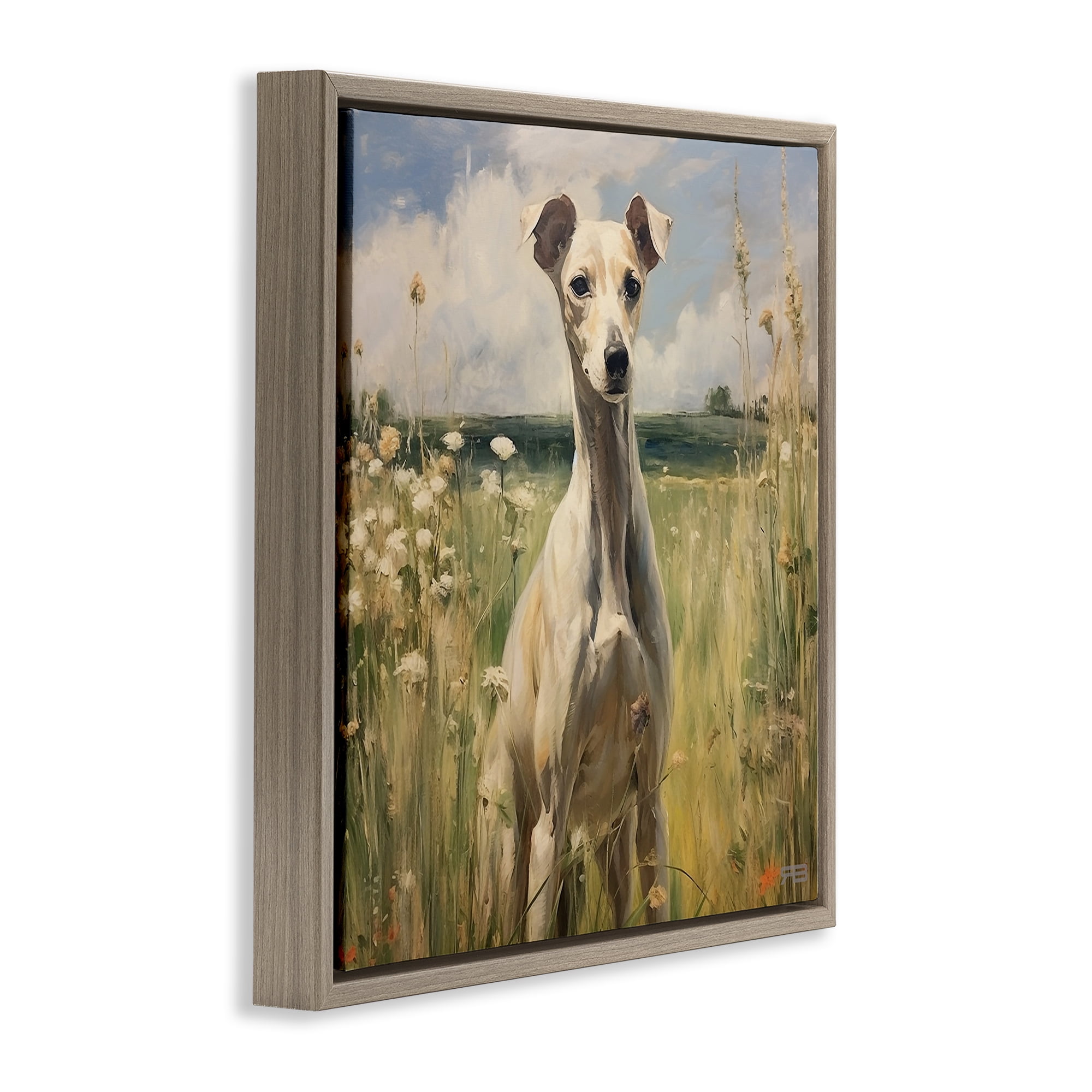 Stupell Industries Greyhound Dog Landscape Landscape Painting Brown Floater Framed Canvas Art Print Wall Art, 18 x 18