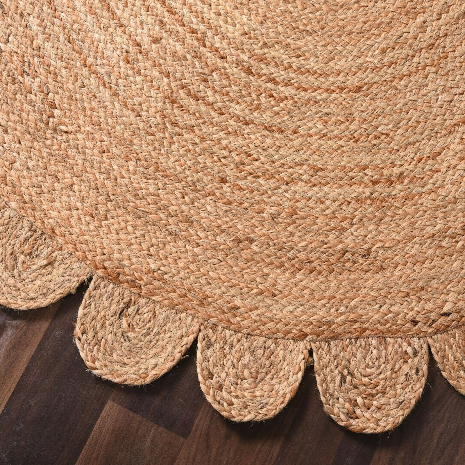 Natural Farmhouse Jute Round Rug , Scalloped Rug, Home Décor Rugs Size 5 x 5 Feet