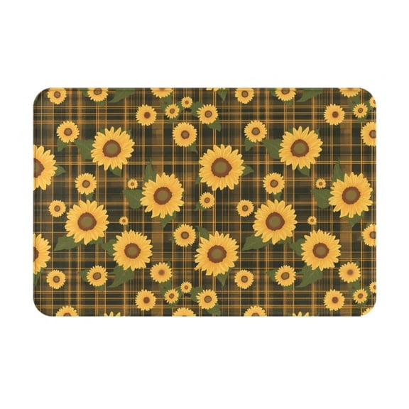 Logiee Vintage Plaid Sunflower Print Welcome Mats for Entryway,Door Mat for Front Door,Entry Mat,Doormat for Garden, Garage, Patio, Home, Porch Decor
