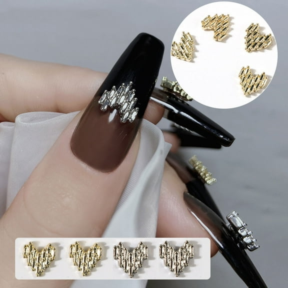 dianhelloya 10Pcs Nail Rhinestones Sparkling Creative Shape Vivid Color Decorative Alloy 3D Luxury Abstract Love Heart Nail Charms Jewelry Silver