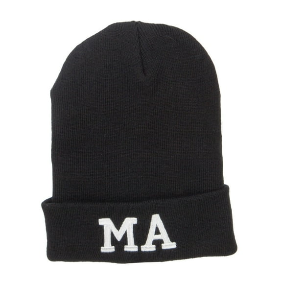 MA Massachusetts Embroidered Long Beanie - Black OSFM