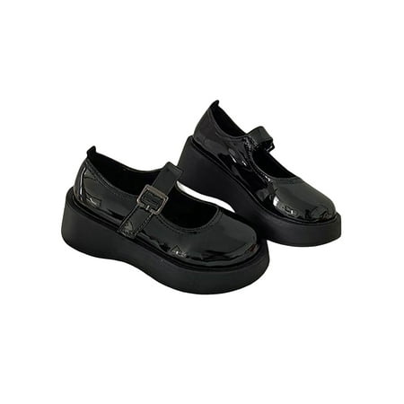 

Gomelly Girls Flats Platform Mary Jane Comfort Leather Shoes Fashion Lolita Shoe Womens Ladies Pumps Black Glossy 5.5