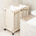 thumbnail image 2 of ROMUCHE Rolling Laundry Basket 3 Section Dirty Clothes Basket with Wheels Large Laundry Hamper Clothes Storage Freestanding Cart for Toy Organization Clothes in Bedroom Bathroom Laundry(Beige), 2 of 12