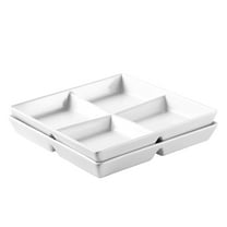 Bruntmor Snacks Dinner Serving Tray Dish in White |10 x 10 inch Set of 2 Decorative Ceramic Appetizer 4 -Compartment Serving Platter Tray | Chafing Dish | Serving Dishes