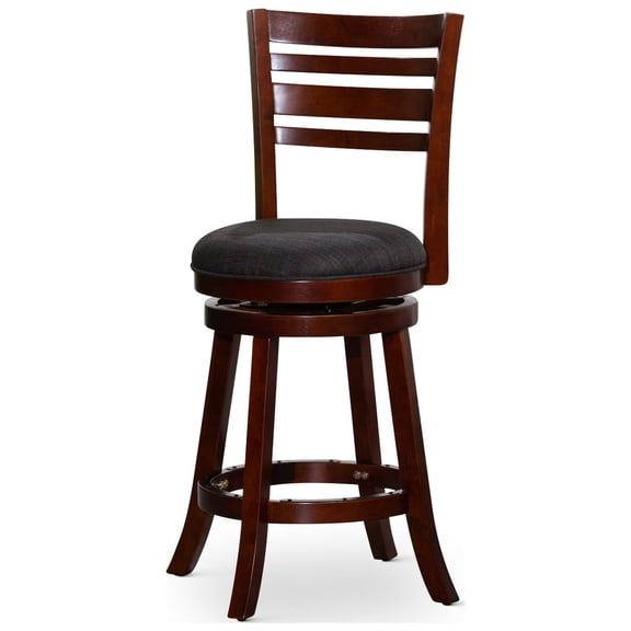 CoSoTower 24" Counter Height Slat Back Swivel Stool, Cherry Finish, Charcoal Fabric Seat