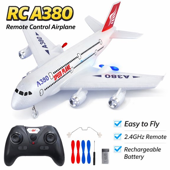 Remote Control Airplane A380 RC Plane 2.4GHz 2.5CH Foam Glider, Easy to Fly Beginner Aircraft Toy for Kids Adults