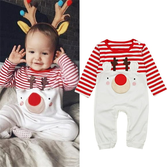 DEXIANG Baby Girls Boys Deer Striped Romper Jumpsuit Christmas Xmas Outfits Clothes Little Baby Clothes Toddler Girls Christmas Outfits 9 Month Old Baby Clothes Girls Size 6 Christmas Dress Outfit