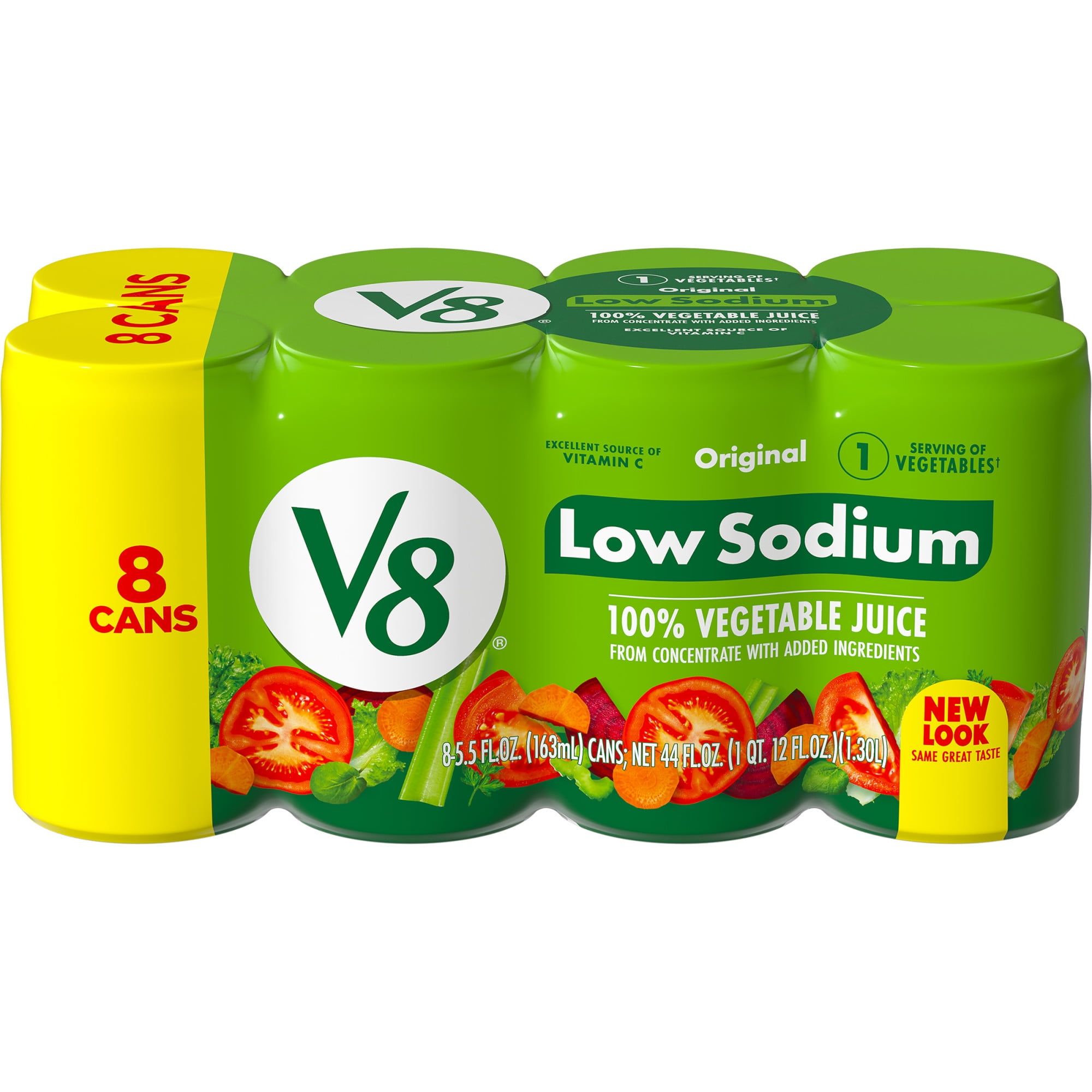 V8 Low Sodium Original 100% Vegetable Juice, 5.5 FL OZ Can (Pack of 8)