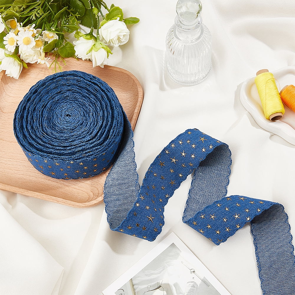14.285 Yards Polyester Ribbons Embroidery Star Pattern Ribbons Clothes Accessories Marine Blue 1-5/8 inch(40mm)