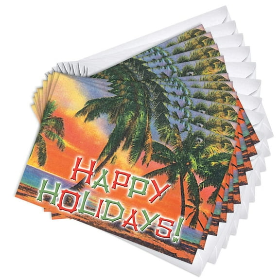 Palm Trees & Beach Fresh Alternative Holiday Greeting Cards | 10 Pack Bulk Set (4x6)