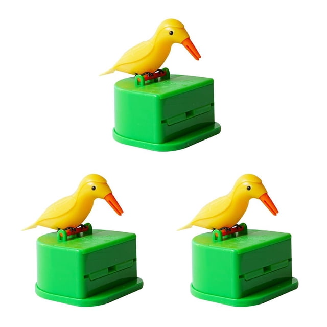 Caja de palillos Bearachild estuche de almacenamiento dispensador automático pájaro amarillo espalda verde 3piezas