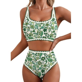 CUPSHE Dames Bikini Set V-hals Push Up Hoge Taille Bikini Etnisch Patroon Kwastje Badmode Tweedelig Badpak Zwemkleding, zwart, M