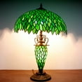 thumbnail image 6 of Tiffany Style Table Lamp W16H24 Inch Tall Green Stained Glass Wisteria Lampshade Antique Night Light Base S523  LAMPS Lover Living Room Bedroom Office Study Reading Desk Nightstand Art Gifts, 6 of 6