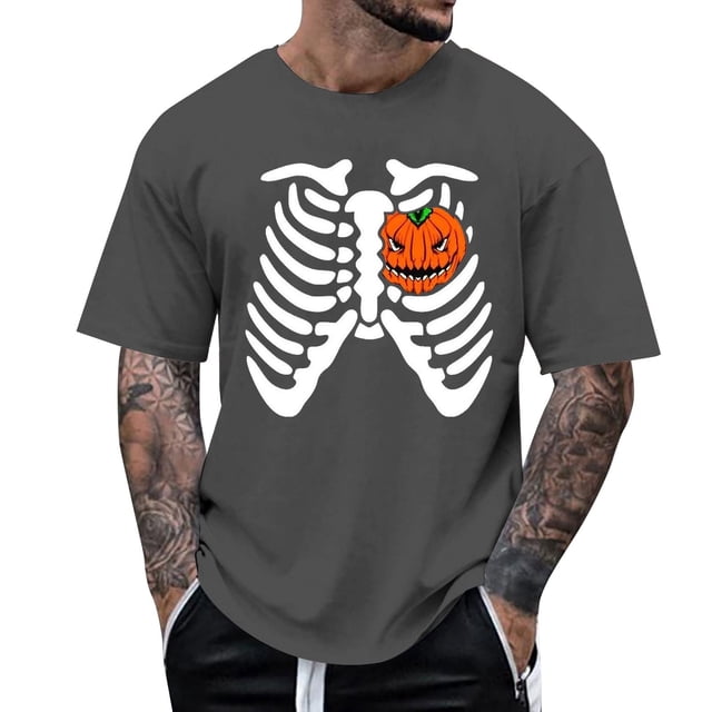 VBARHMQRT Camo Tshirt White Bone Pumpkin Heart| Print Novelty Coat Men and Women T Shirt Adult Grey