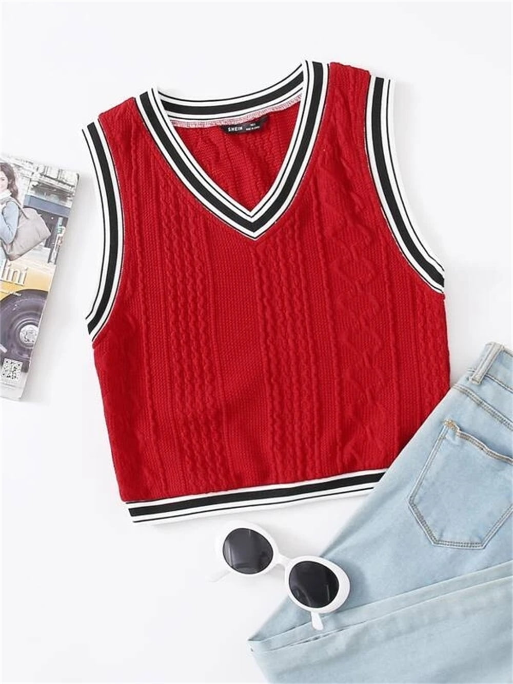 WANHONGYUE Cute Cartoon Sweater Vest Women V Neck Cable Knit Sweaters Girls  Plaid School Uniform Sleeveless Pullover Tank Top Blue S at  Women's  Clothing store