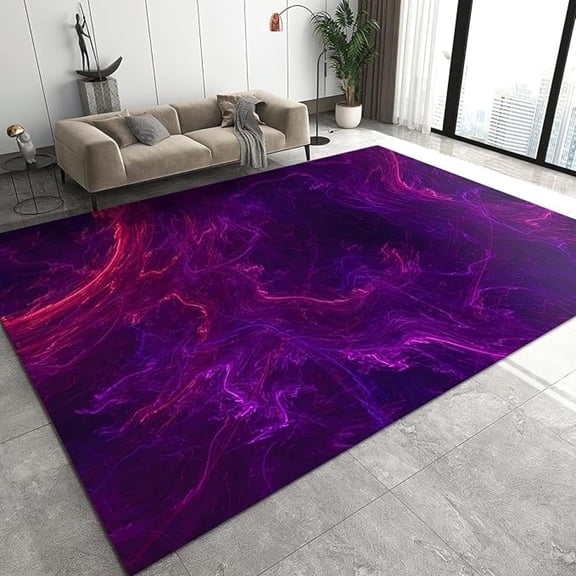 Purple Abstract Dream Area Rug, Abstract Purple Moire Indoor Non Slip Living Room Rug, Machine Washable Breathable Durable Carpet For Bedroom Kitchen Dining Room Home Office 3x4ft