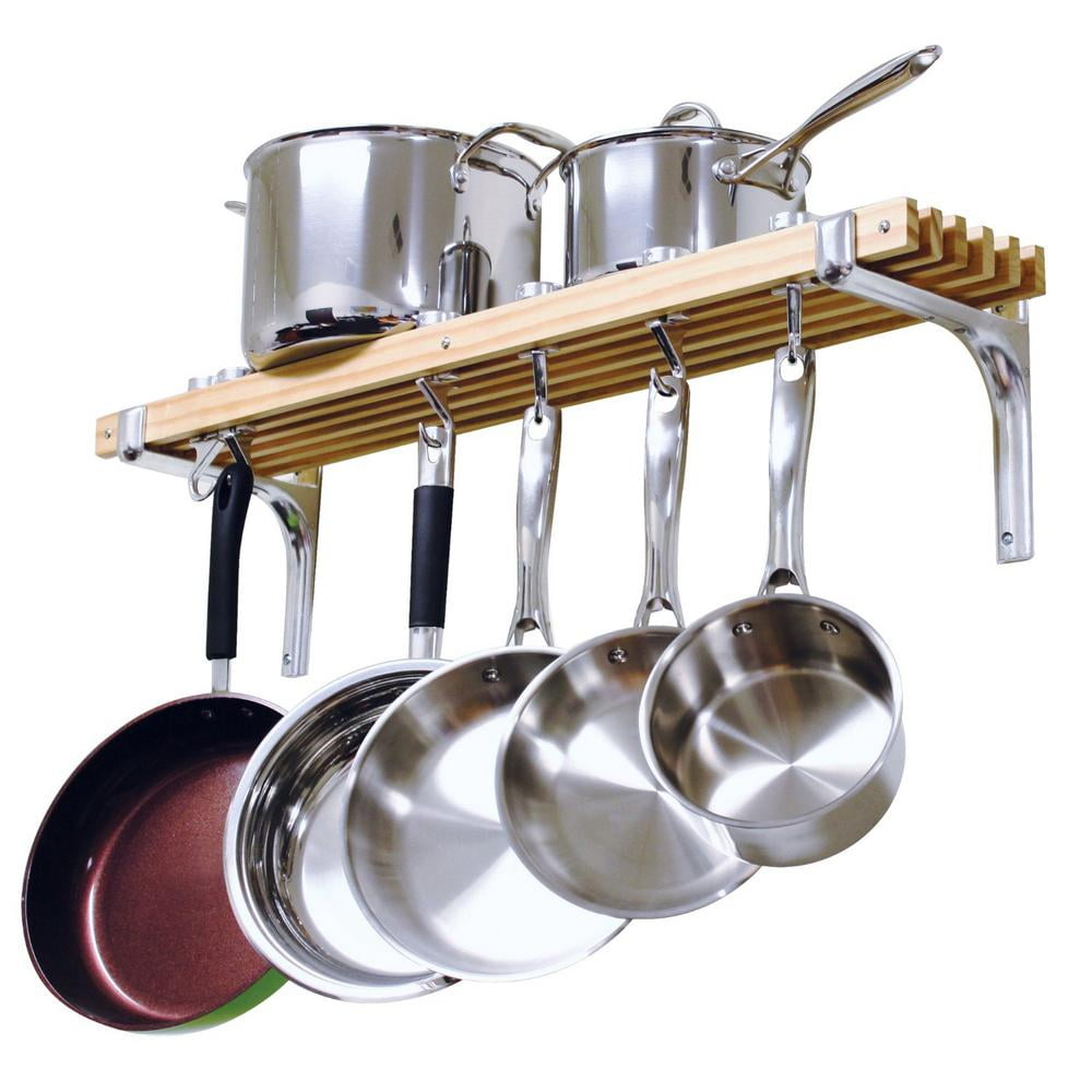 Wall Mount Kitchen Pot Pan Rack with Shelf Kitchen Utensils Cookware Hanger Hook 