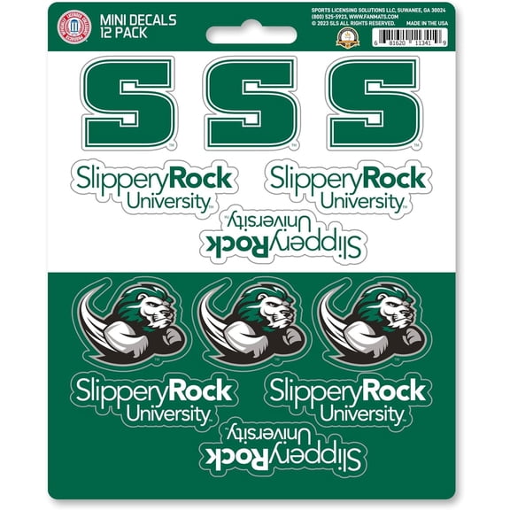 Slippery Rock University The Rock 12-Piece Mini Decal Sticker Set, 5x6 Inch Sheet, Gift for football fans for any hard surfaces around home, automotive, personal items