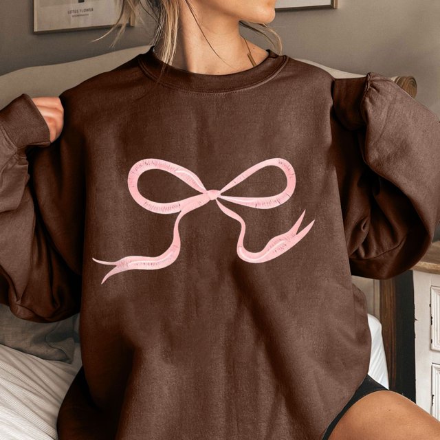 TIMIFIS Chandails en Molleton Marron pour Femmes Col Rond Manches Longues Pull Oversize Tops Tenues Décontractées Printemps Automne Imprimé Nœud Pulls pour Femmes - Printemps/été