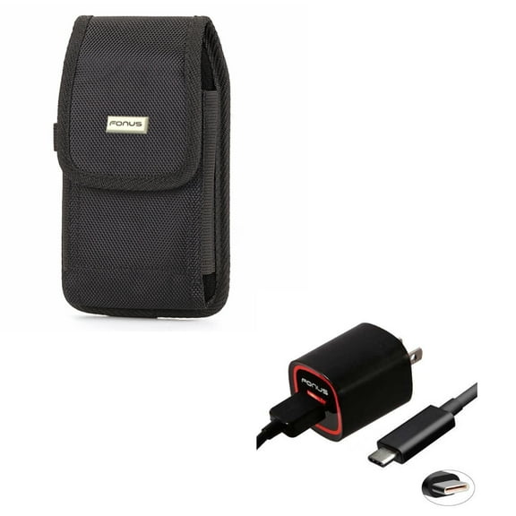 Rugged Canvas Case w 2.4-Amp Rapid Home Wall AC Charger USB 6ft Type-C Cable W5Q Compatible With Google Pixel 3a XL