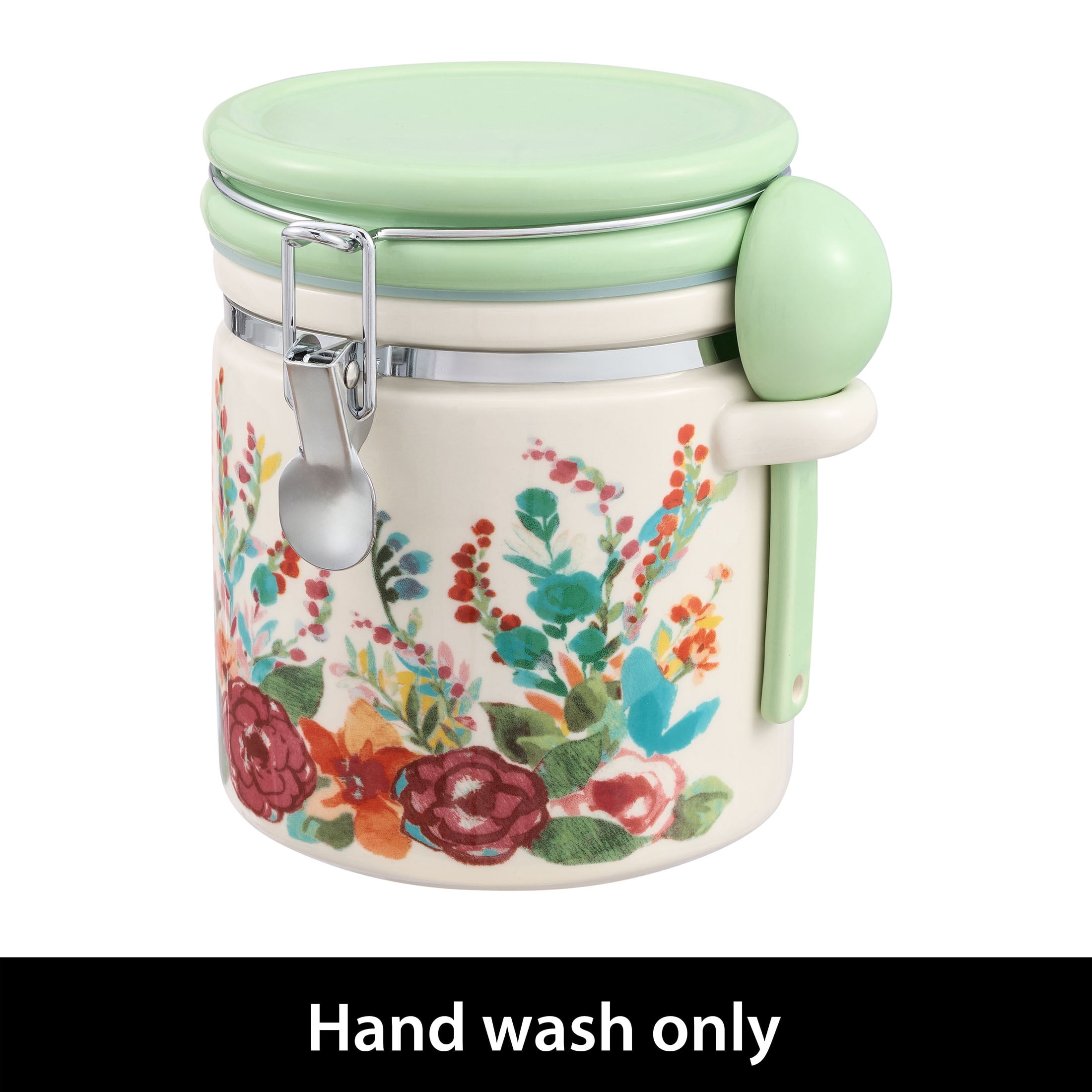 The Pioneer Woman Painted Meadow Large Canister with Ceramic Spoon, Best Used for Pantry Organization and Food Storage