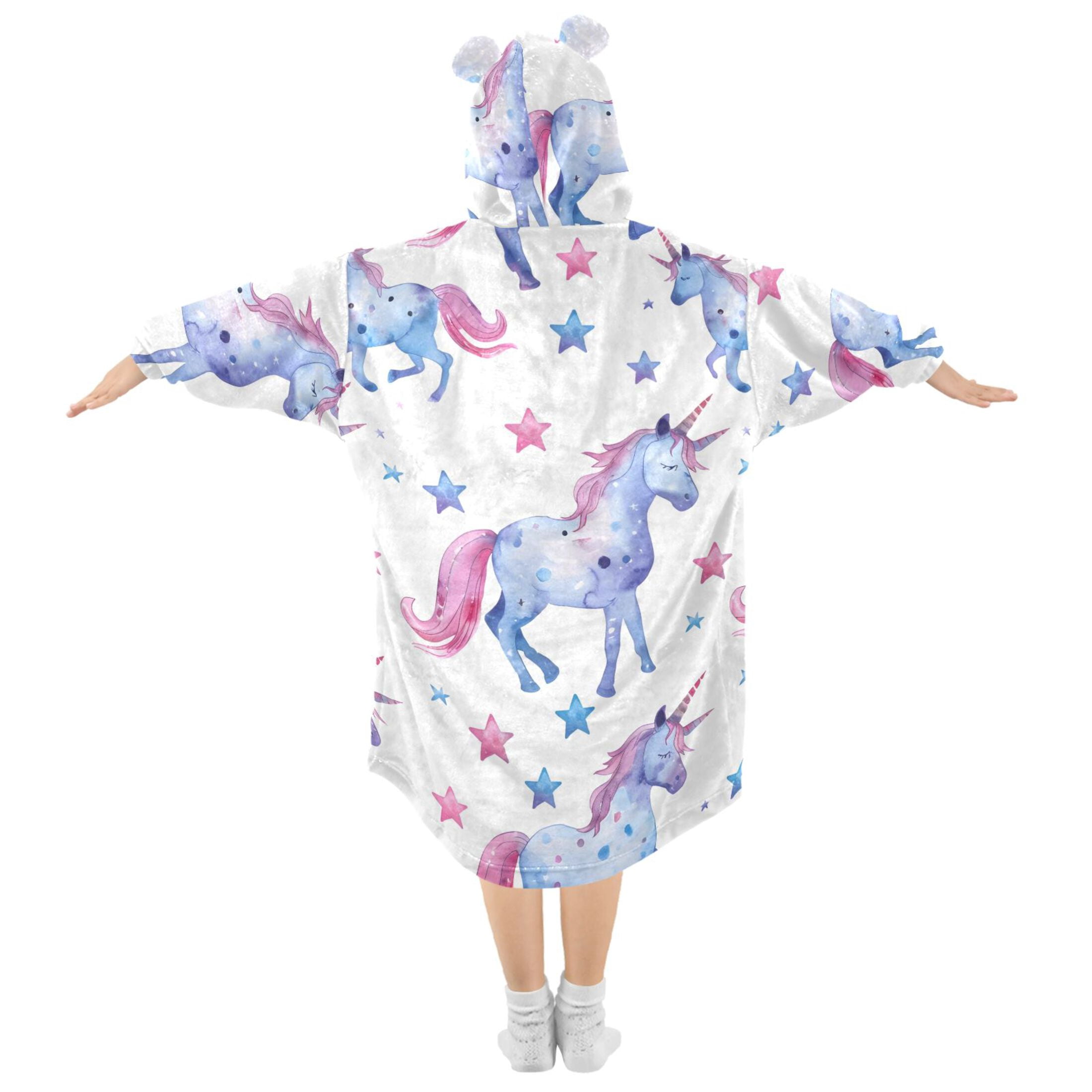 joogoo Wearable Blanket Hoodie for Kids Cute Unicorn and Stars Flannel Oversized Sweatshirt 3-14 Years M