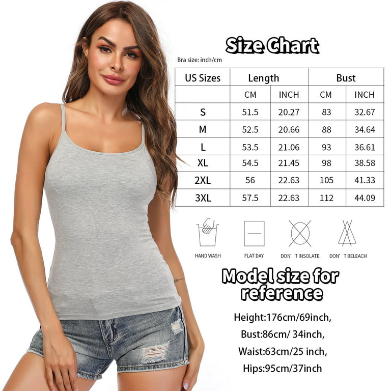 CARCOS 2 Packs Womens Tank Tops with Built in Shelf Bra Plus Size Basic  Stretchy Padded Camisole Casual Layering Tanks Undershirt Black-Gray XL