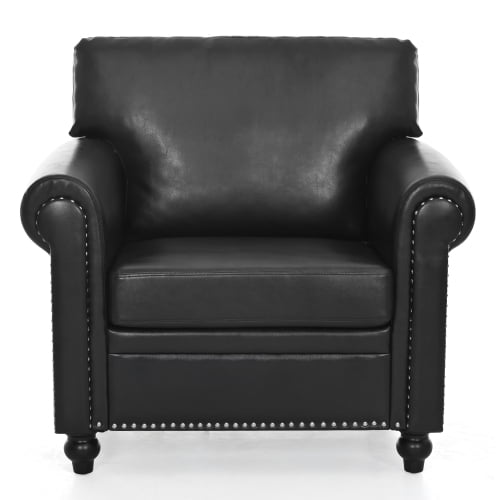 Dtwnek Single Seater Club Chair Accent Chair with Wood Legs, PU Leather Armchair for Living Room, Office, Black