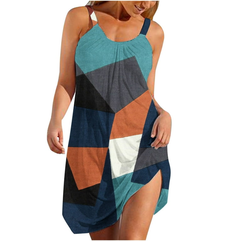 Sexy Geometric Print Patchwork Sling Dresses Sexy Geometric Print Patchwork Sling Dresses
