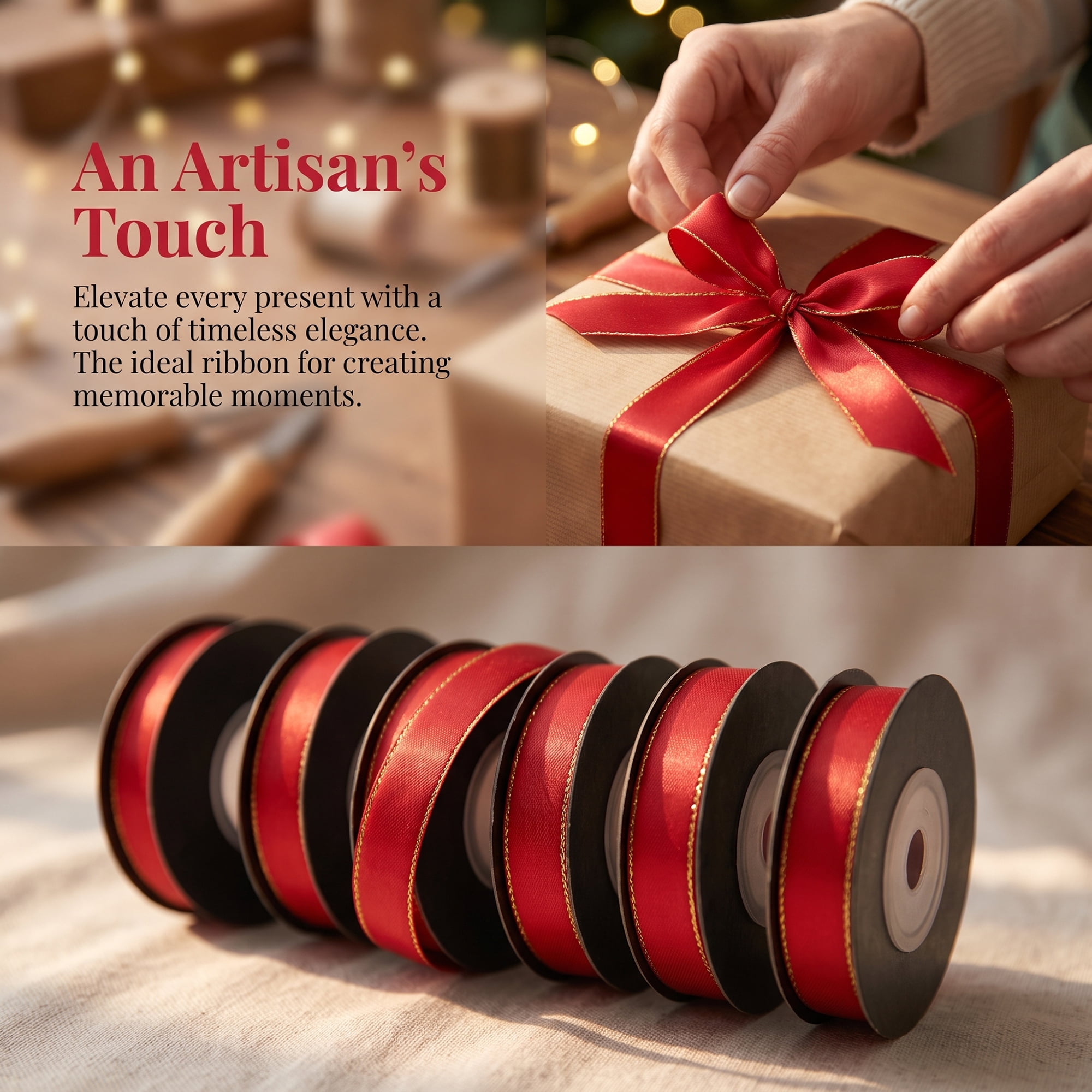 Unique Bargains Elegant Fabric Ribbon for Gift Wrapping and Crafting Projects Red