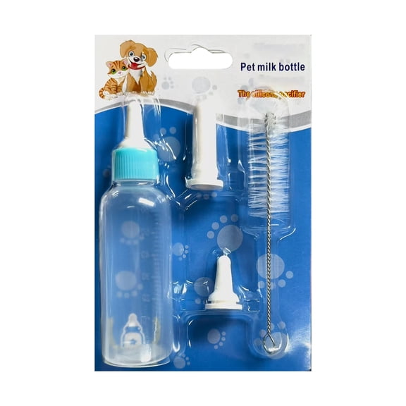 Pet Nursing Bottle for Newborn Kittens Puppies 2oz 60ml Silicone Soft Nipple Feeding Set with Brush for Small Animals for Dog Cat Rabbit for Rescue Supplies(3.7*1.7in,Blue)