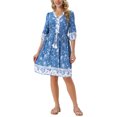thumbnail image 1 of Vestidos florales para mujer con cuello en V, manga corta, cintura con cordón, vestido bohemio casual de verano con bolsillos M azul, 1 of 6