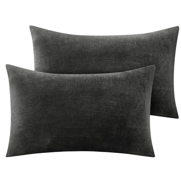 Flannel Pillowcases Standard Set of 2, Super Soft Fleece Pillow Case Cover with Zipper for Bedroom, Sofa, Couch,Luxury Cozy Fuzzy-Dark grey
