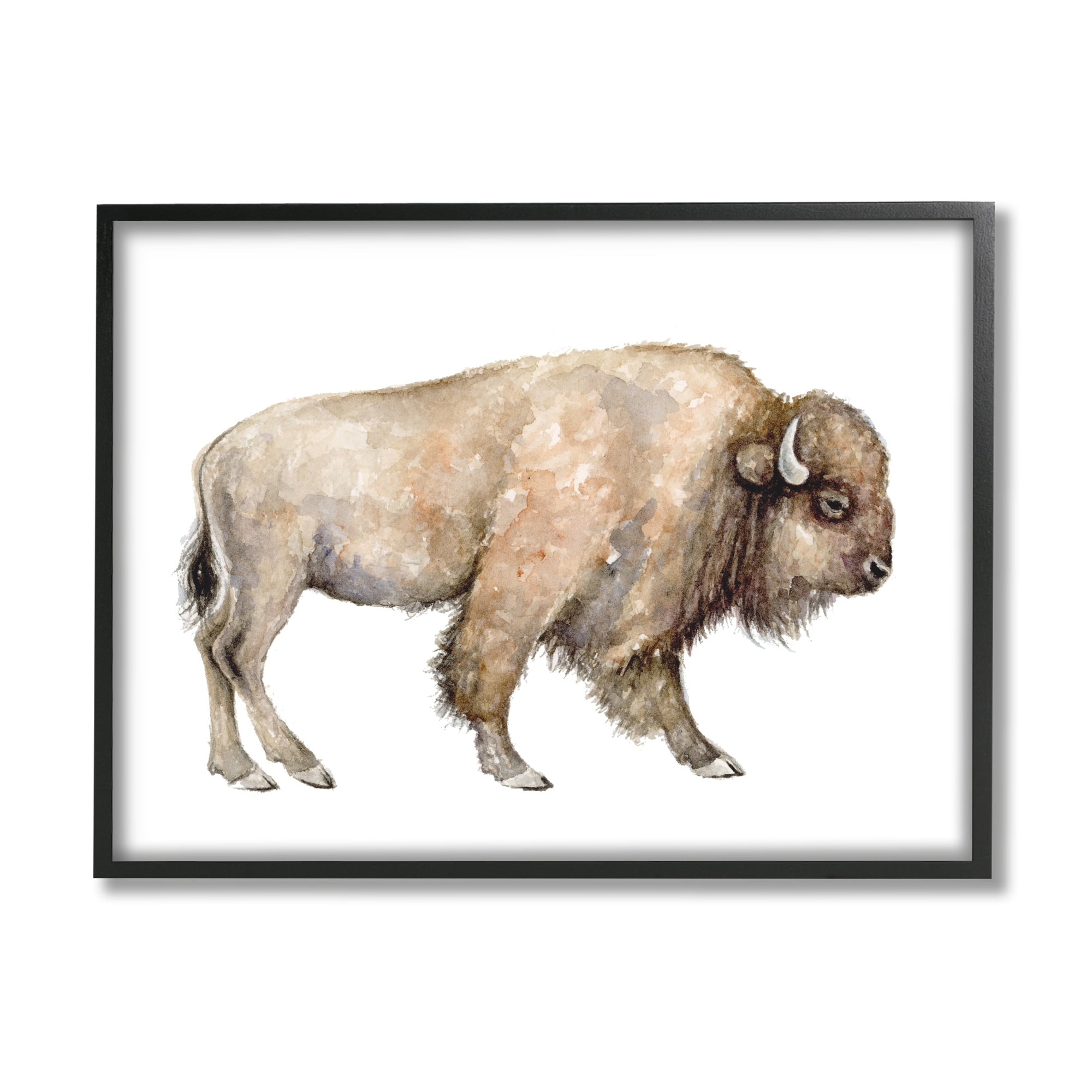 Stupell Industries Wild Buffalo Watercolor Portrait Children's Nursery Wildlife White Framed Art Print Wall Art, 20x16, by Fox Hollow Studios