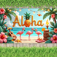 thumbnail image 5 of Hibiscus Flower Aloha Banner Flamingo Beach Tiki Torch Hawaiian Tropical Backdrop for Summer Party Beach Wedding Luau, 5 of 9