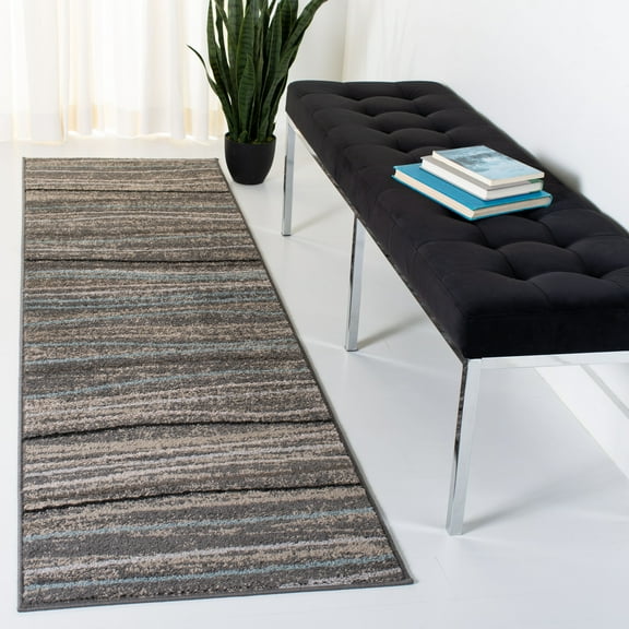 SAFAVIEH Amsterdam Aragon Striped Runner Rug, Silver/Beige, 2'3" x 8'