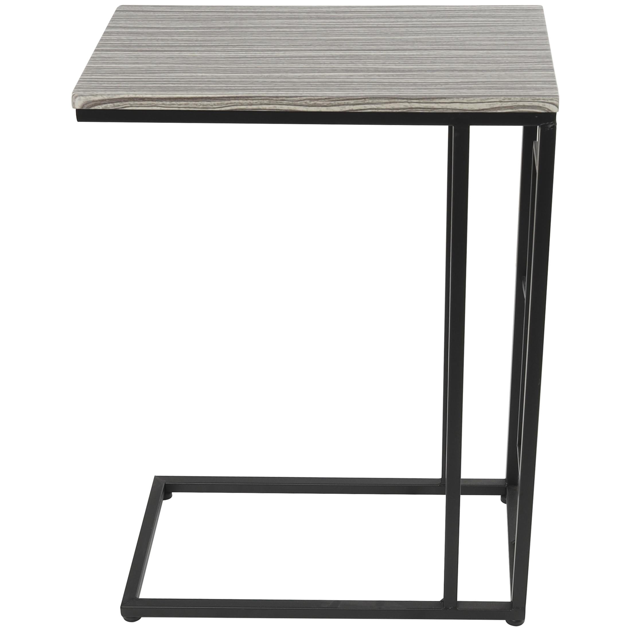 DecMode 10" x 26" Light Brown Metal C-Shaped Accent Table with Black Metal Base, 1-Piece