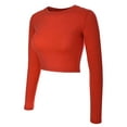 thumbnail image 3 of Made by Olivia Women's Solid Long Sleeve Round Neck Crop T Shirt Top, 3 of 4